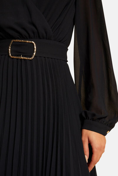 Loose straight dress with pleated bottom navy ladies'