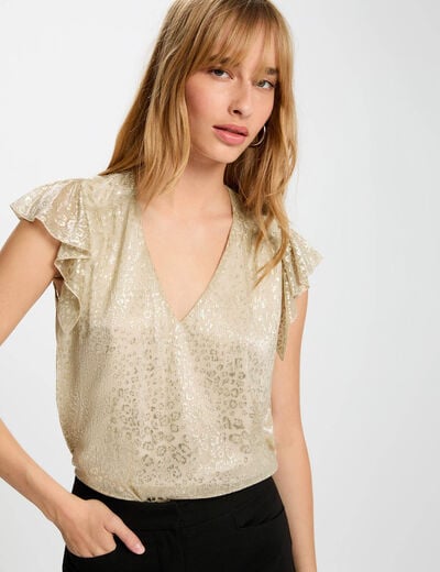 Sleeveless V-neck t-shirt gold yellow women