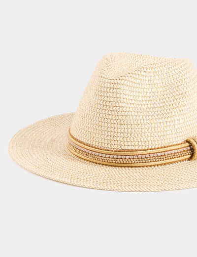 Braided hat jewelled details beige women