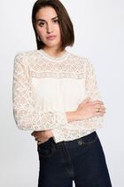 Long-sleeve lace t-shirt ivory women
