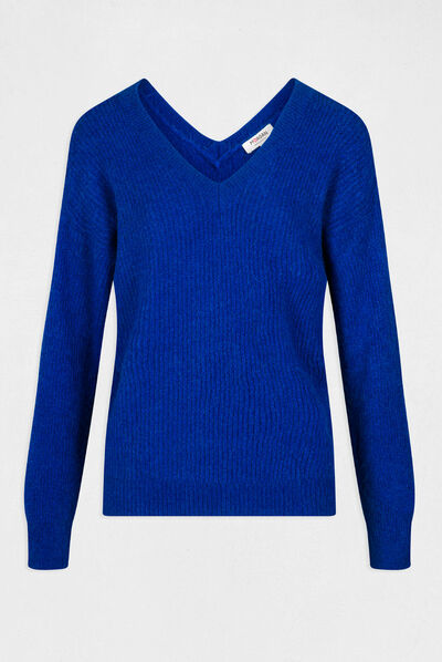 Long-sleeved jumper with V-neck electric blue ladies'
