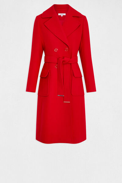 Belted long waisted coat red ladies'