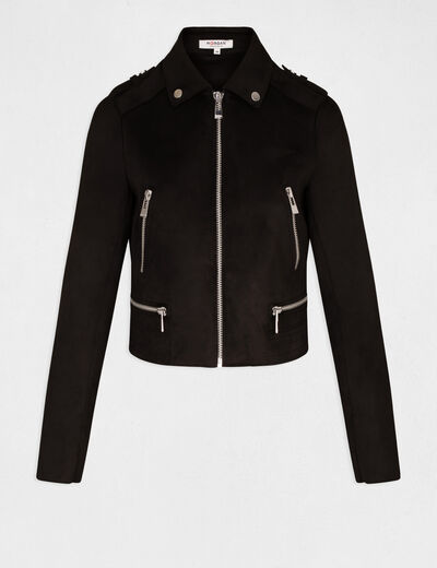Straight jacket with suede effect black ladies'