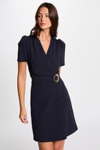 Robe courte cintrée drapée marine femme