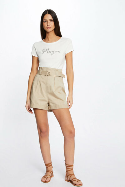 Short-sleeved t-shirt with message ecru ladies'