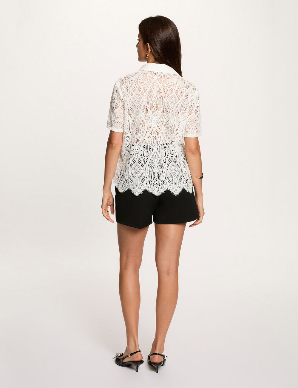 Lace shirt with notch collar white women