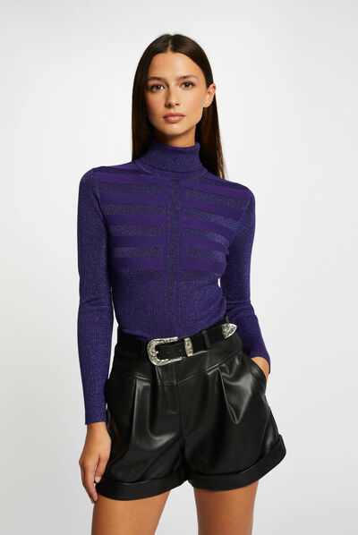 Long-sleeved jumper with turtleneck purple ladies'