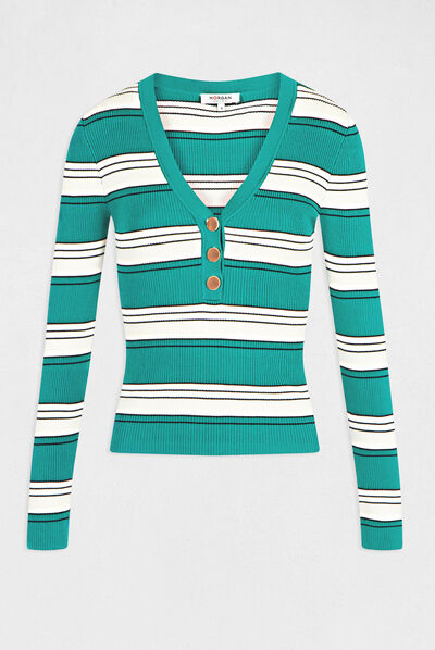 Long-sleeved jumper with stripes mid-green ladies'