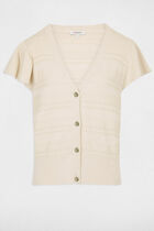 Gilet manches courtes ajouré beige clair femme
