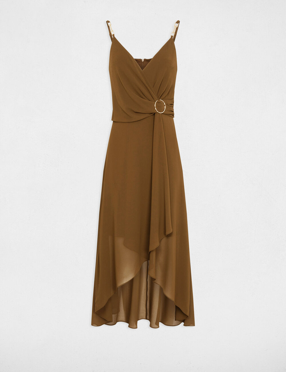 Midi dress with thin straps khaki green women
