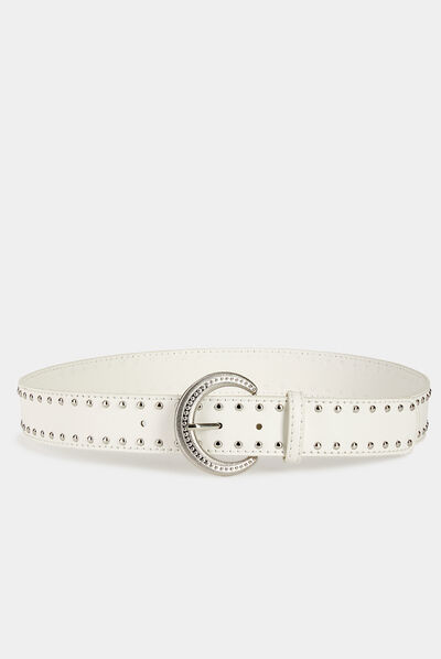 Belt with studs white ladies'