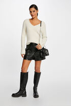 Long-sleeved jumper with V-neck ivory women