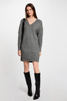 Straight knitted dress eyelets anthracite grey women