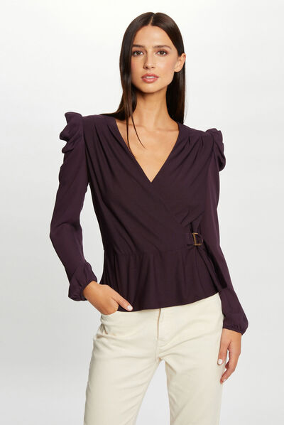 Long-sleeved t-shirt with buckle dark purple ladies'