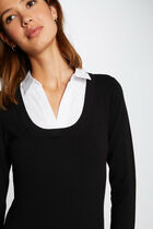 Long-sleeved jumper with double collar black women