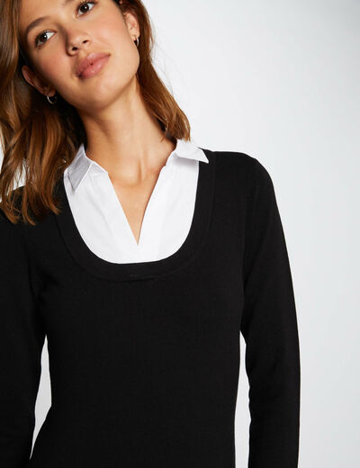 Long-sleeved jumper with double collar black women