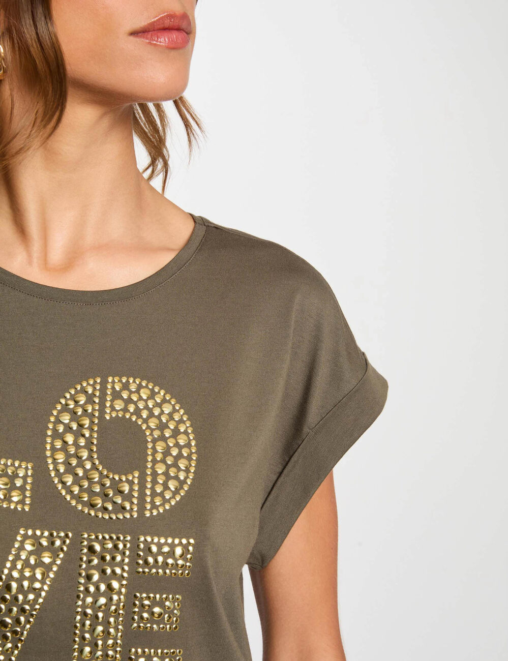T-shirt with message khaki green women