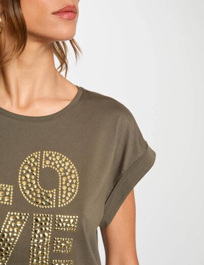 T-shirt with message khaki green women