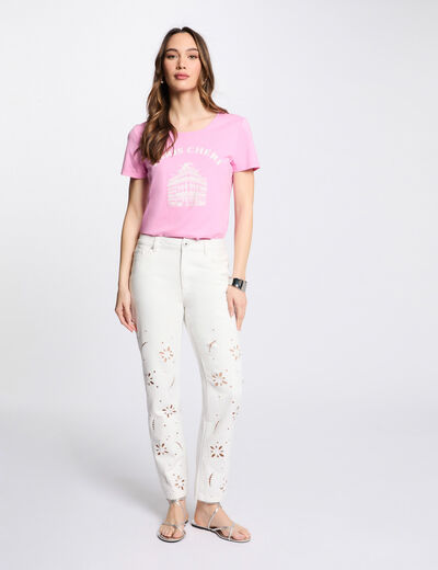 Embroidered straight jeans white women