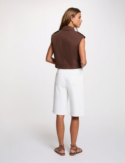 Sleeveless cropped jacket dark brown women