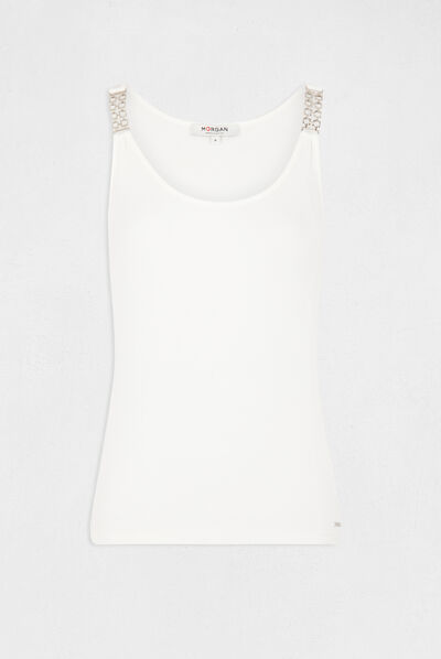 Vest top straps with ornaments ecru ladies'