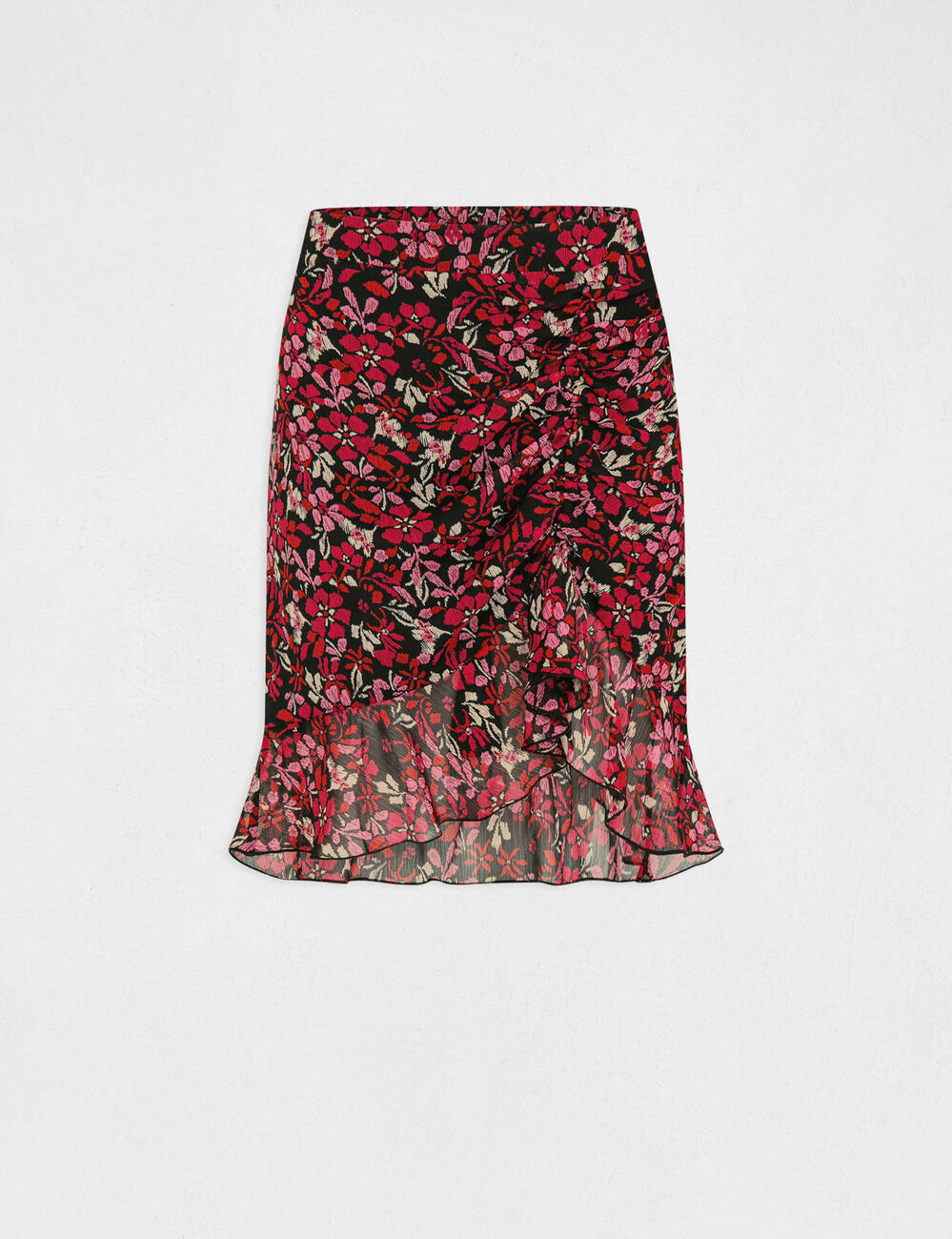 Shirred straight skirt with floral print multicolored women