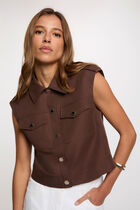 Sleeveless cropped jacket dark brown women