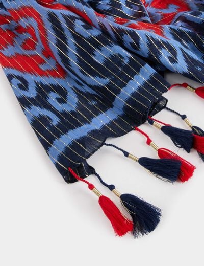 Printed scarf with pom-poms multicolor women