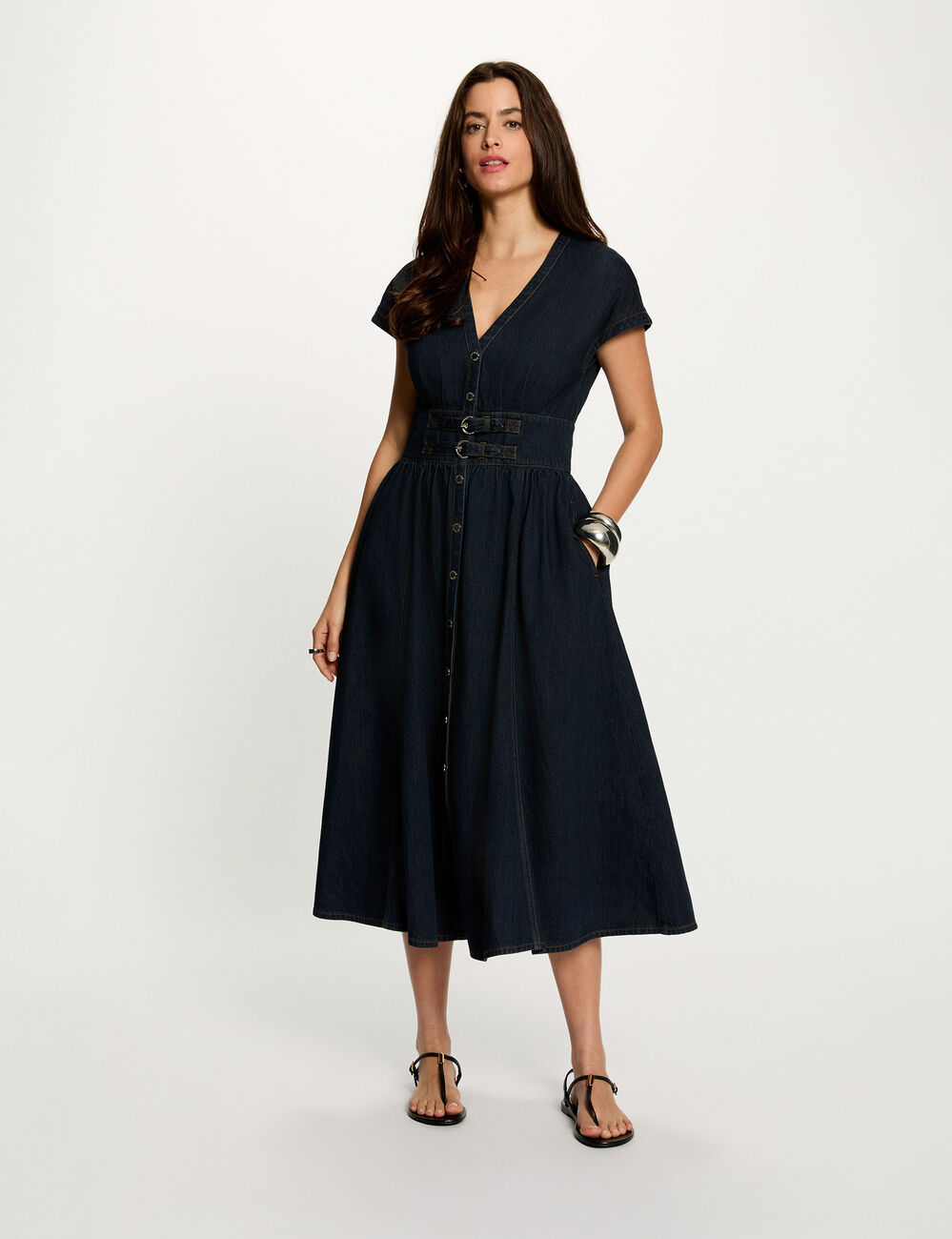 Mid-length denim dress blue women
