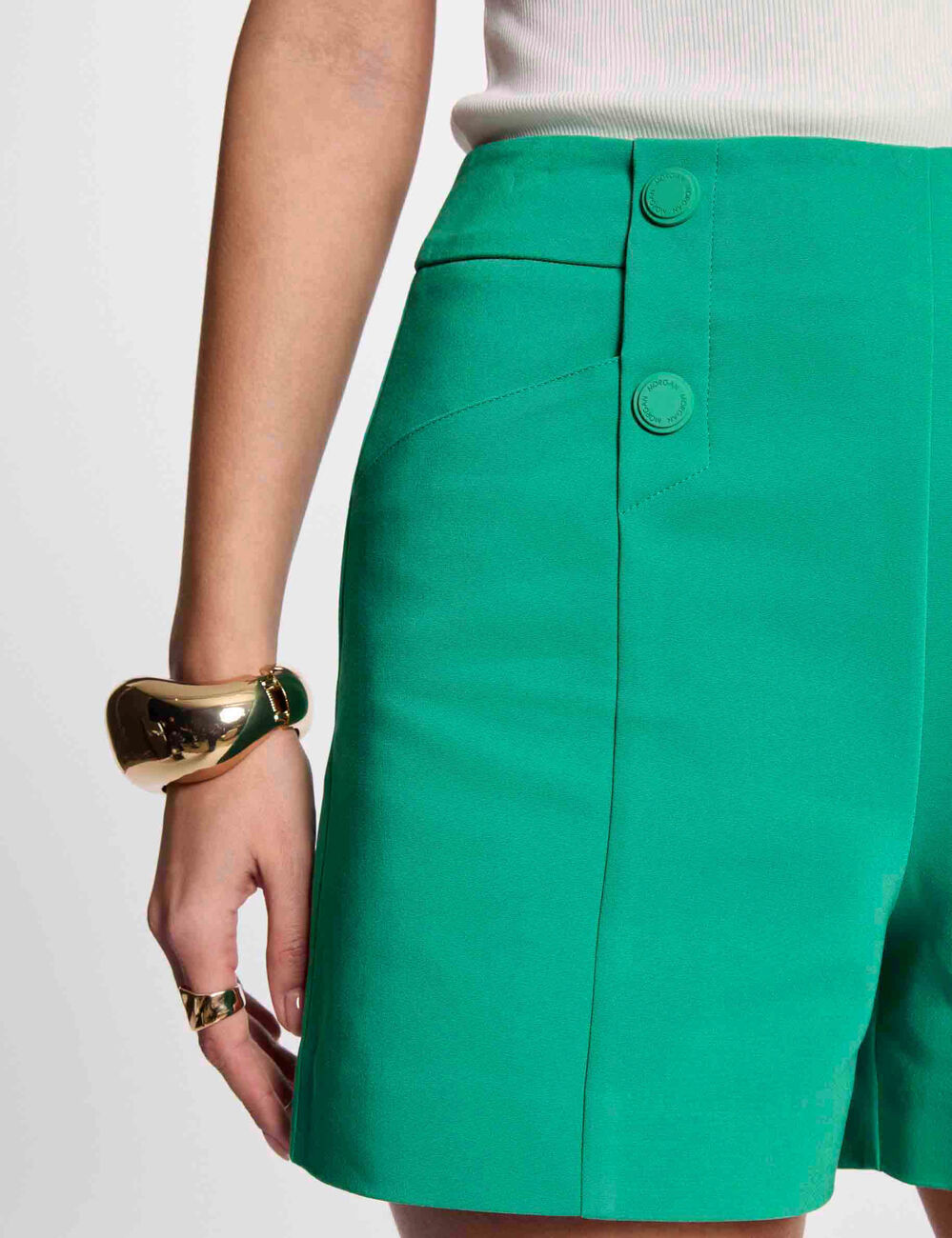 Straight shorts with darts emerald green women