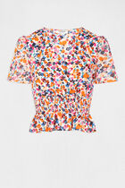 Short-sleeved t-shirt floral print ecru women