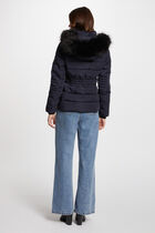 Zipped padded jacket with hood navy women