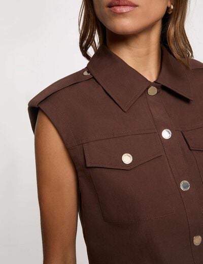 Sleeveless cropped jacket dark brown women