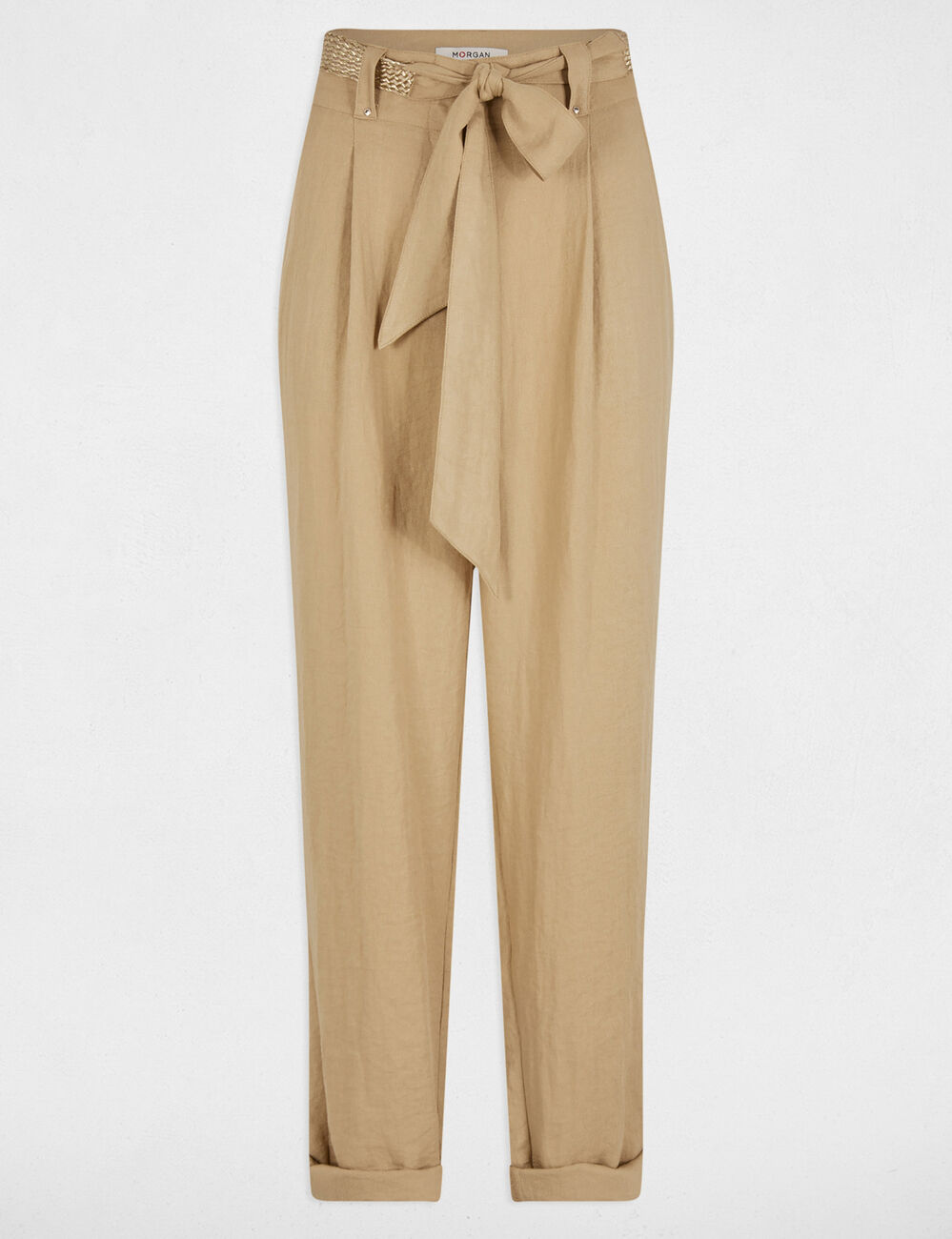 Belted peg trousers beige women