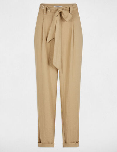 Belted peg trousers beige women
