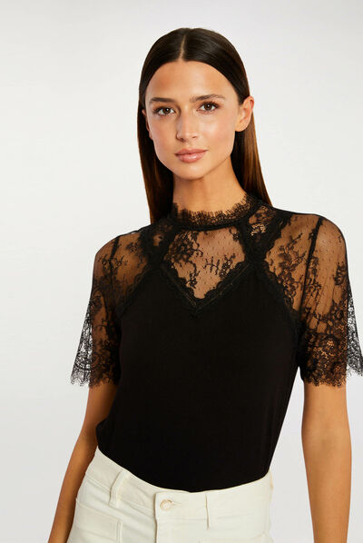 Short-sleeved t-shirt black ladies'