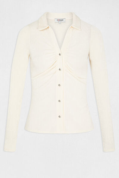 Long-sleeved t-shirt with buttons ivory ladies'