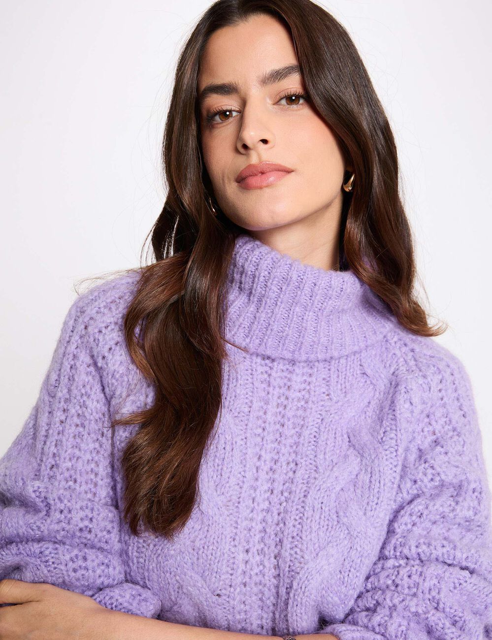Cable-knit turtleneck sweater parma purple women