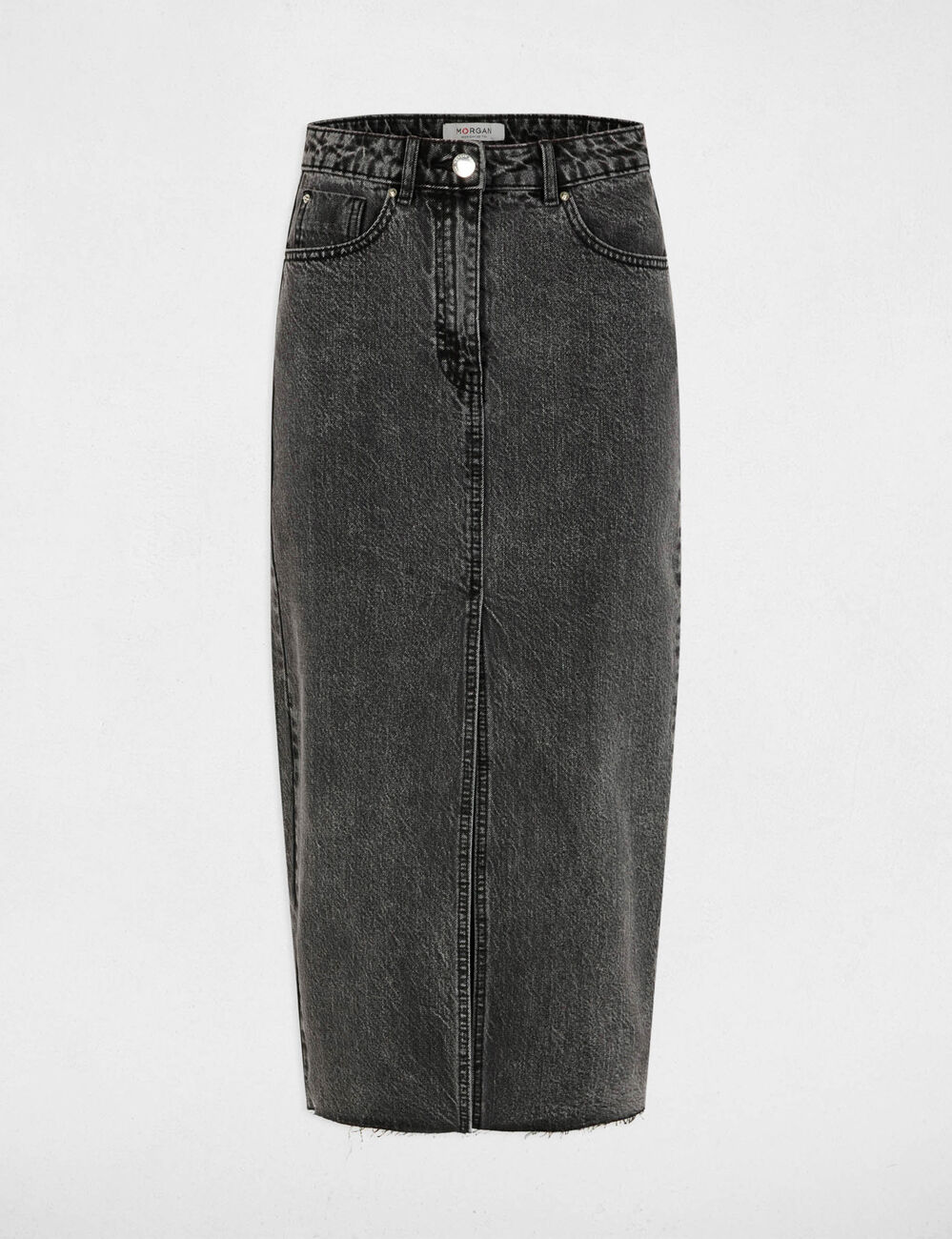 Jupe fendue en jean gris moyen femme