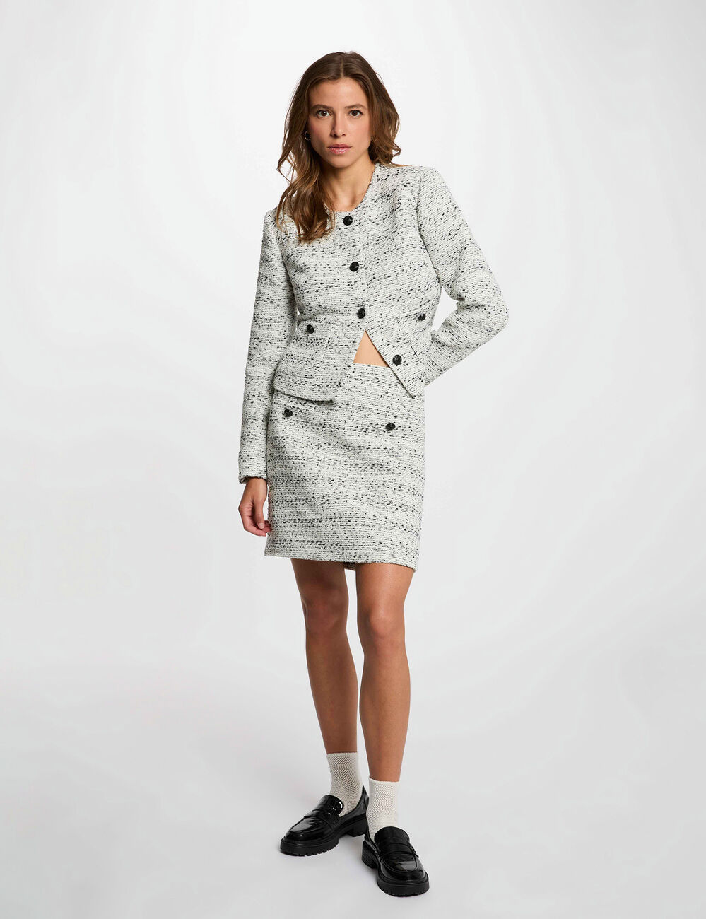 Short tweed skirt ivory women