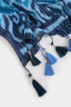 Printed scarf with pom-poms blue women