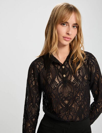 Lace knit with a lapel collar black women
