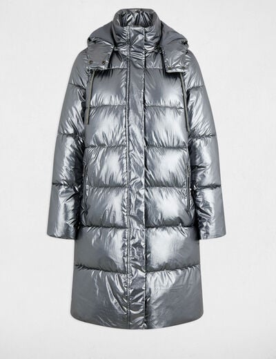Shiny long puffer jacket silver color women