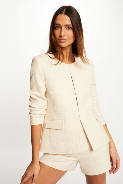 Straight jacket with round neck ivory ladies'