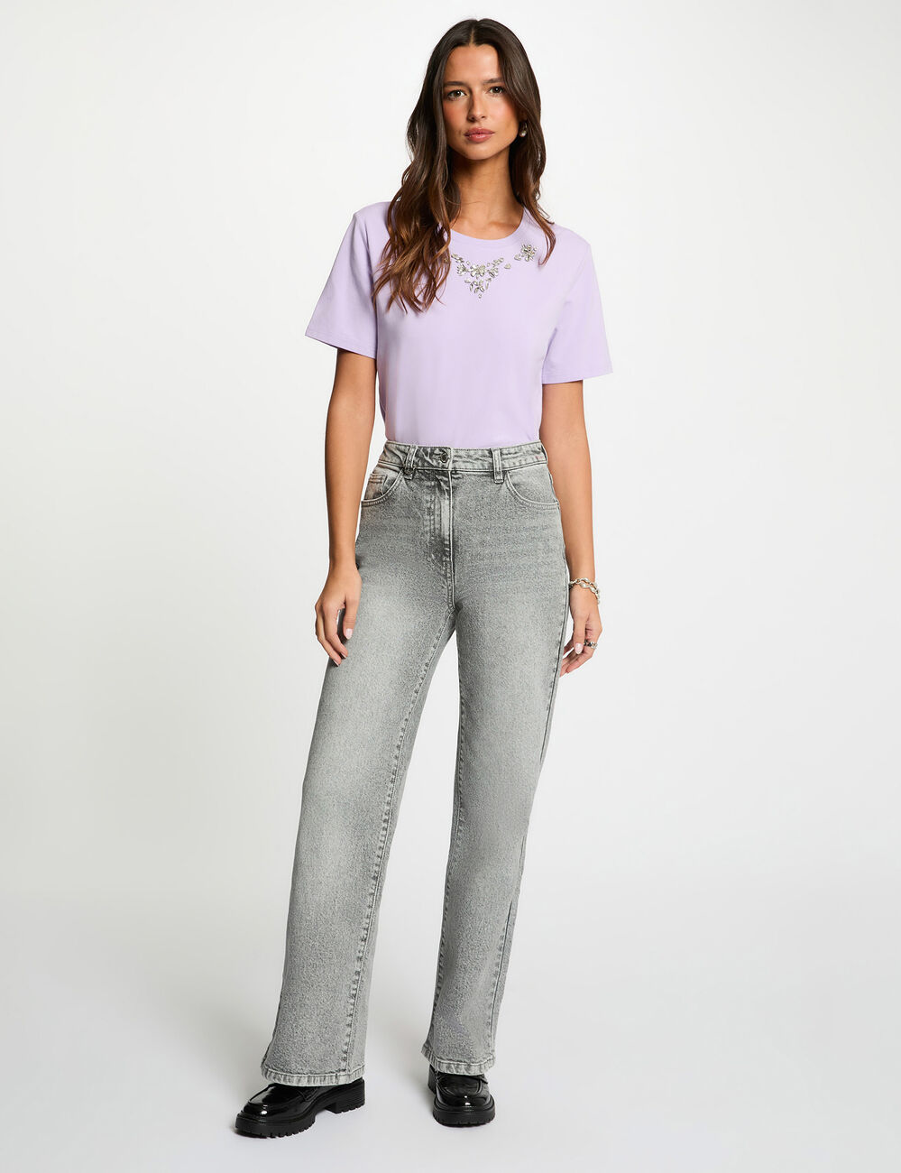 Short-sleeve t-shirt with rhinestones mauve women