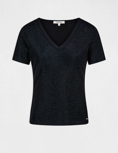 Short-sleeved t-shirt with V-neck navy blue women