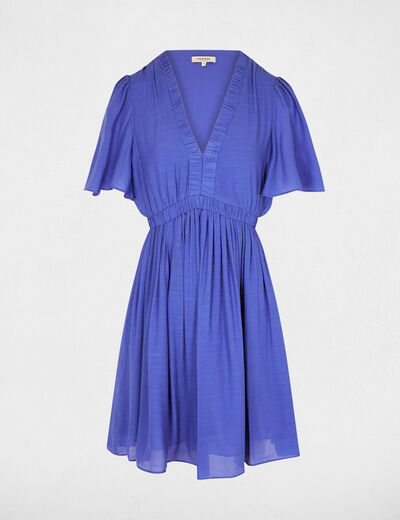 Pleated short dress blue women