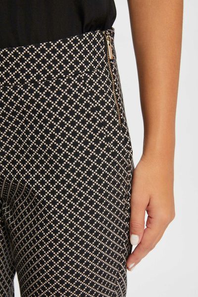 Printed cropped cigarette trousers black ladies'