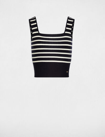 Knitted top wide straps navy blue women