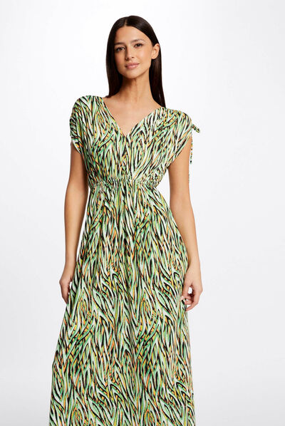 Maxi straight dress geometric print green ladies'